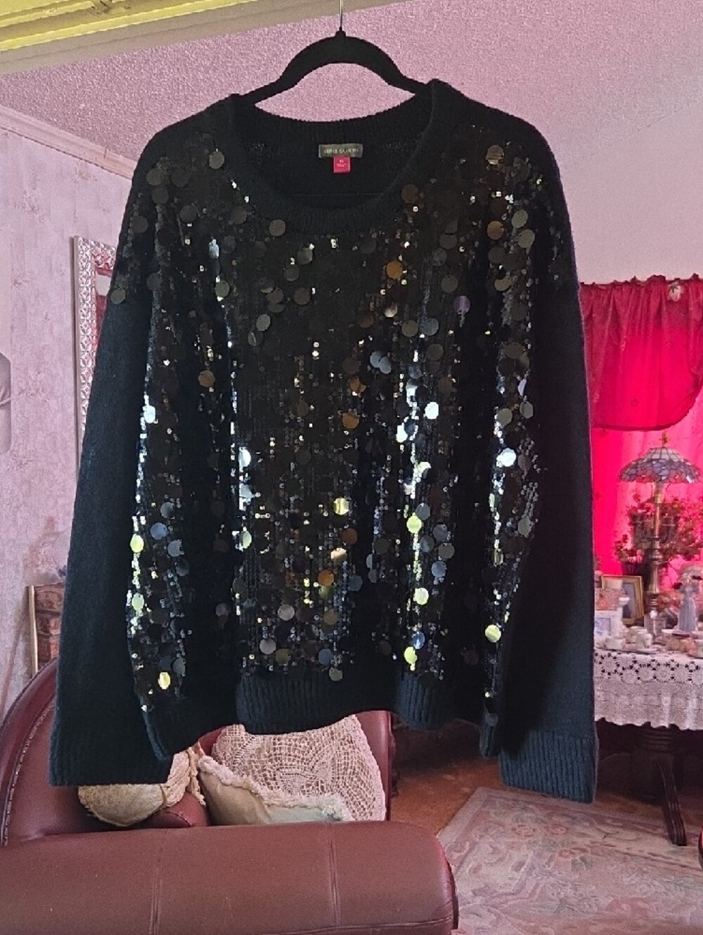 Vince Camuto Rich Black Stitched Style Sweater (3X)
